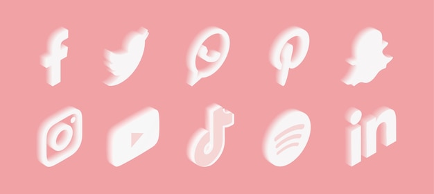 Set of social media icons with gradient in pink