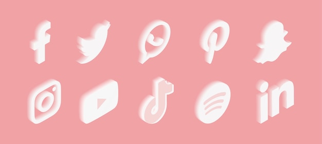 Набор иконок социальных сетей с градиентом в розовом