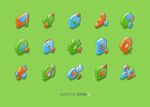 Free vector set of social media isometric icons smm 3d symbols