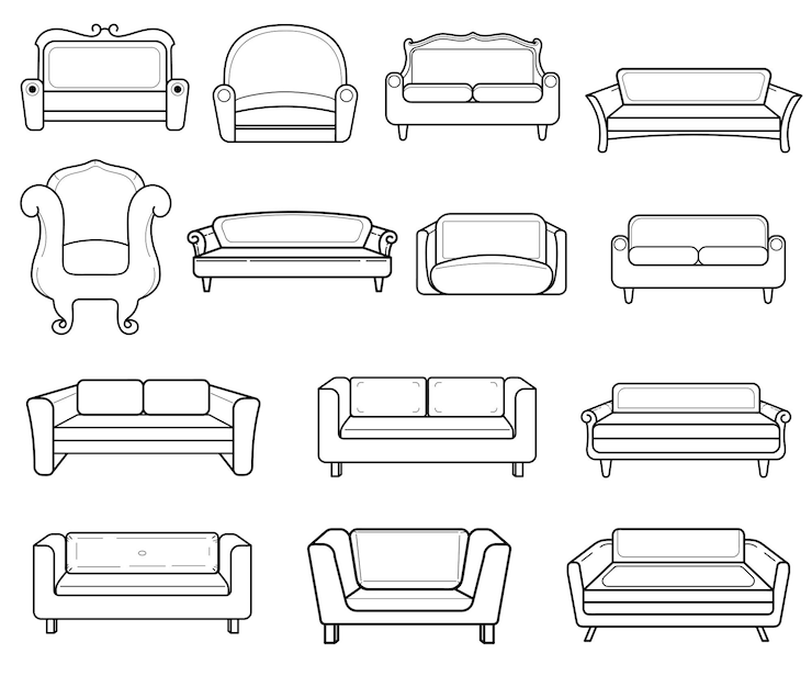 Free Vector set of sofa line art furniture outlines sofa collection
