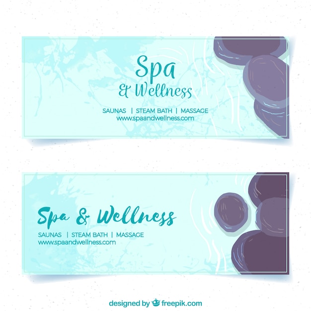 Free vector set of spa center banners with candles and aromatic flowers