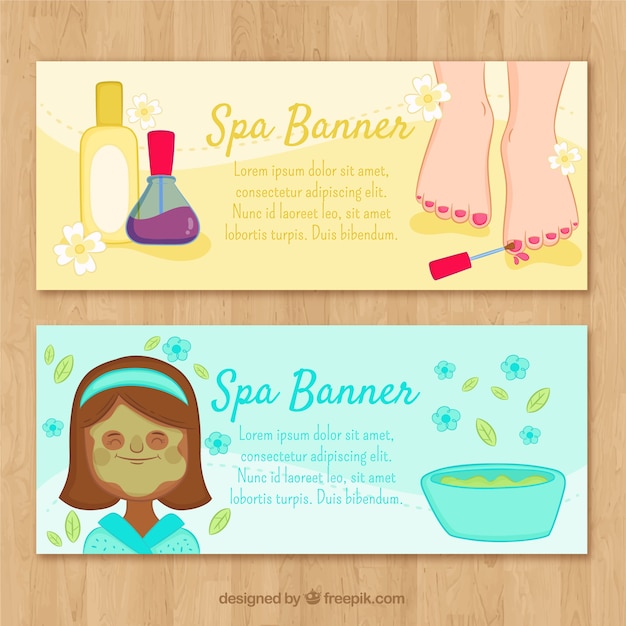 Free vector set of spa center banners with candles and aromatic flowers