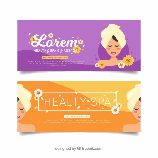 set of spa center banners with woman relaxed