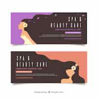 Free vector set of spa center banners with woman relaxed