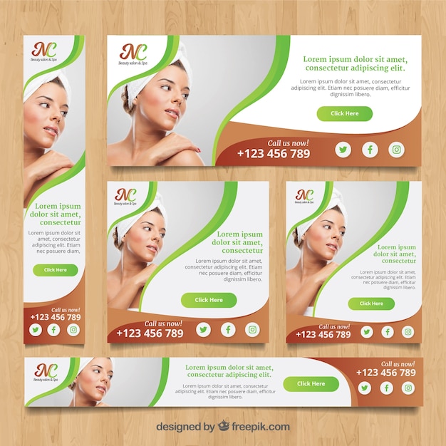 Set of spa center banners with woman relaxed