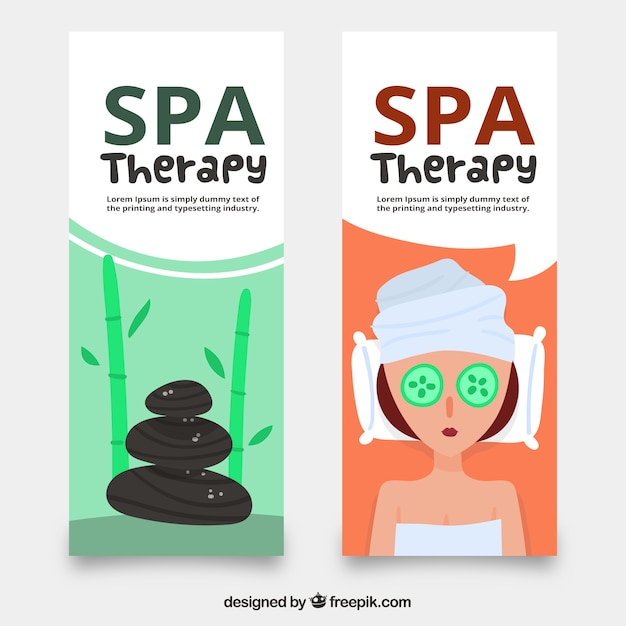 Free vector set of spa center banners with woman relaxed