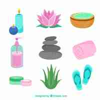 Free vector set of spa center elements with candles and aromatic oils