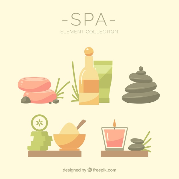 Free vector set of spa center elements with candles and aromatic oils