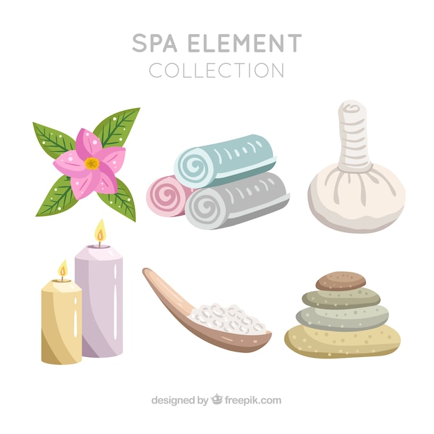 Free vector set of spa center elements with candles and aromatic oils