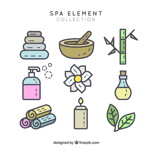 Free vector set of spa center elements with candles and aromatic oils