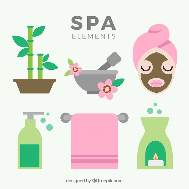 Set of spa elements in flat style