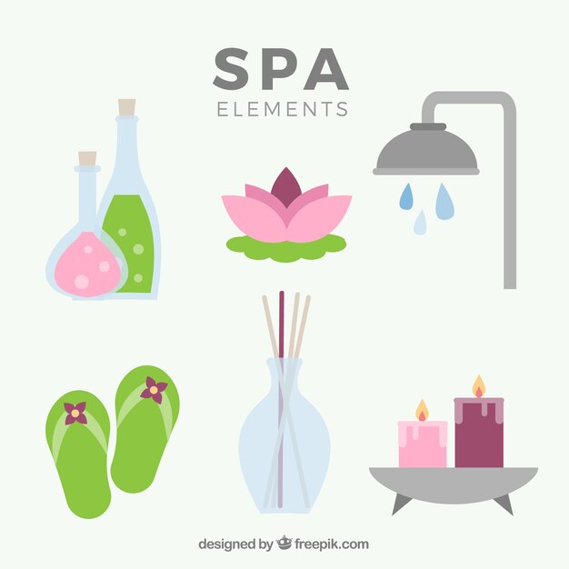 Set of spa elements in flat style