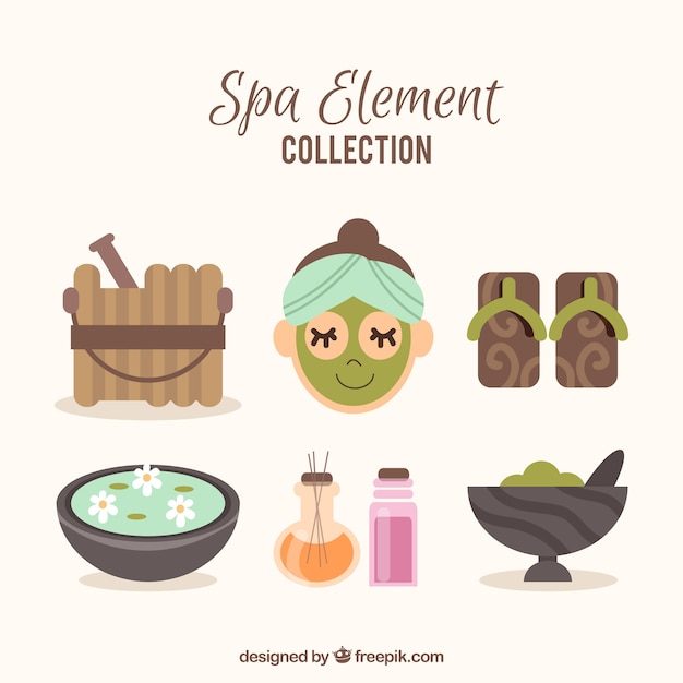 Set of spa elements in flat style