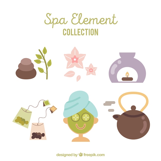 Free vector set of spa elements in flat style