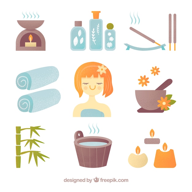 Free vector set of spa elements in hand drawn style