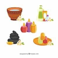 Free vector set of spa elements with different products to treatments