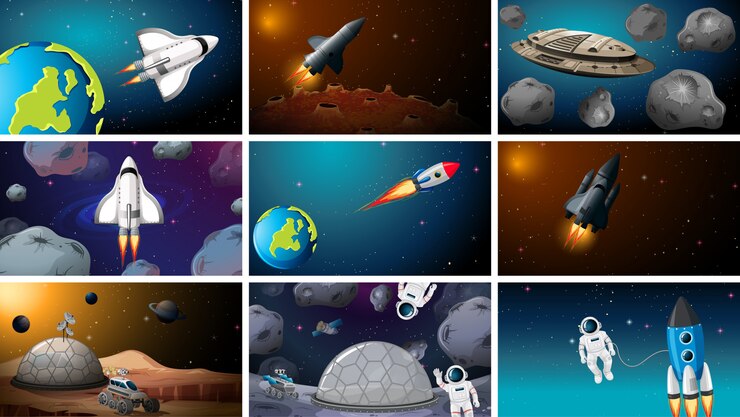Free Vector set of space exploration scenes background