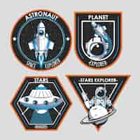 Vettore gratuito set di emblemi di space explorer patch design