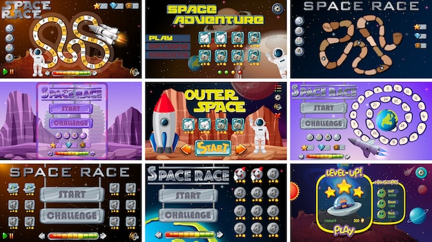 Vettore gratuito set di giochi spaziali