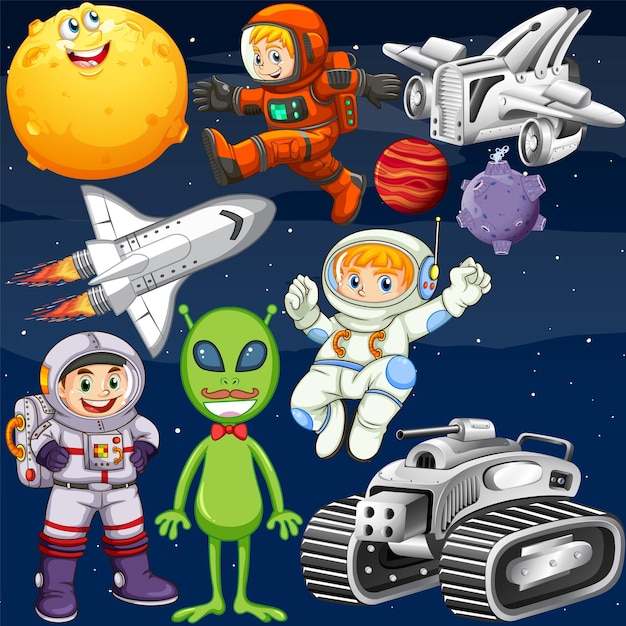 Free vector set of space objects in space