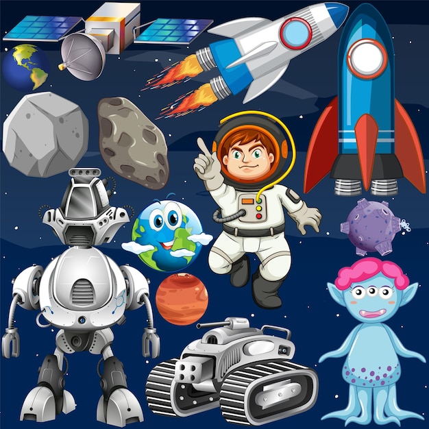 Free vector set of space objects in space