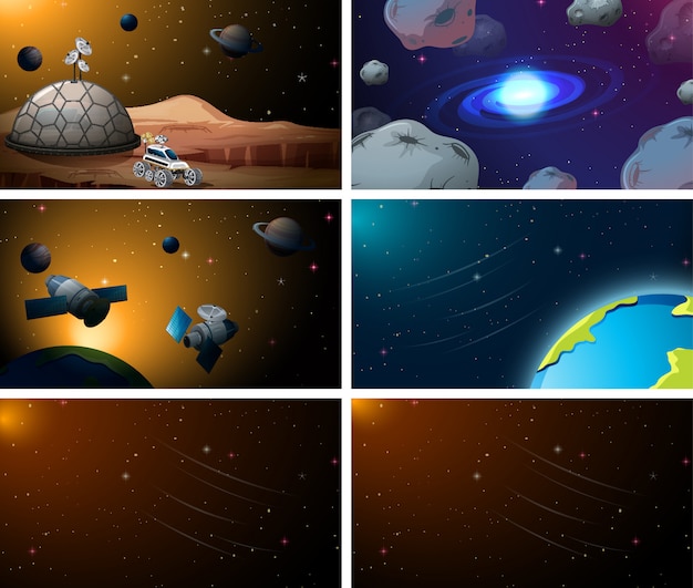 Free vector set of space scenes background set