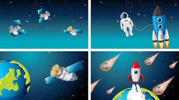 Set of space scenes background