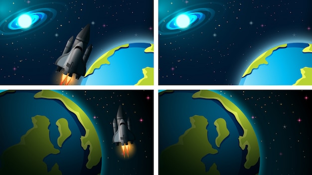 Set of space scenes background