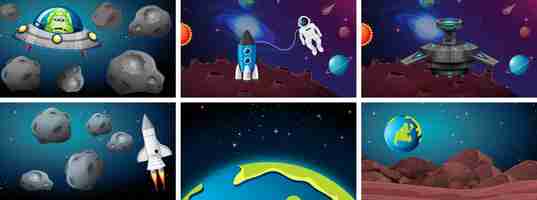 Free vector set of space scenes