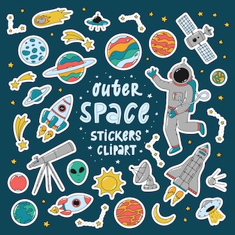 Set of space stickers clipart decor elements