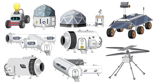 Free vector set of spaceship and satellite objects