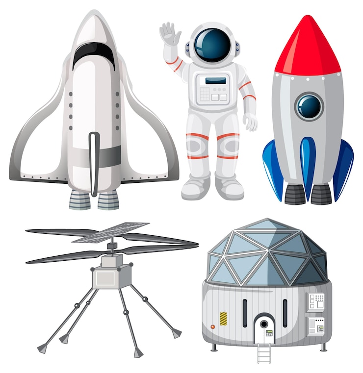 無料Vector 宇宙船と衛星オブジェクトのセット
