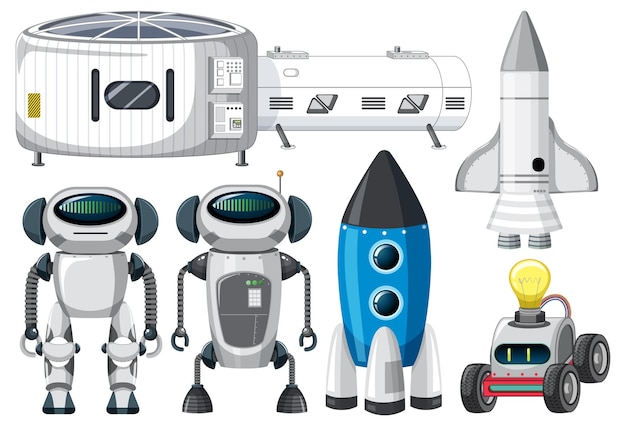 Free vector set of spaceship and satellite objects