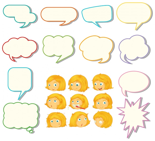 Free vector set of speech balloon and girl expression