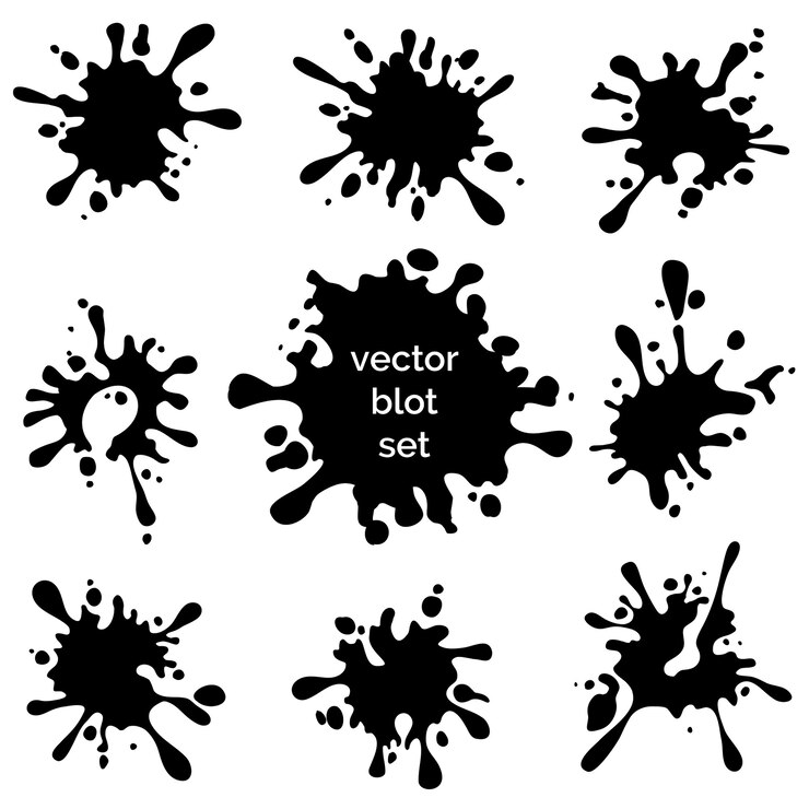 Free Vector set of splashes and blots black silhouettes on the white background.