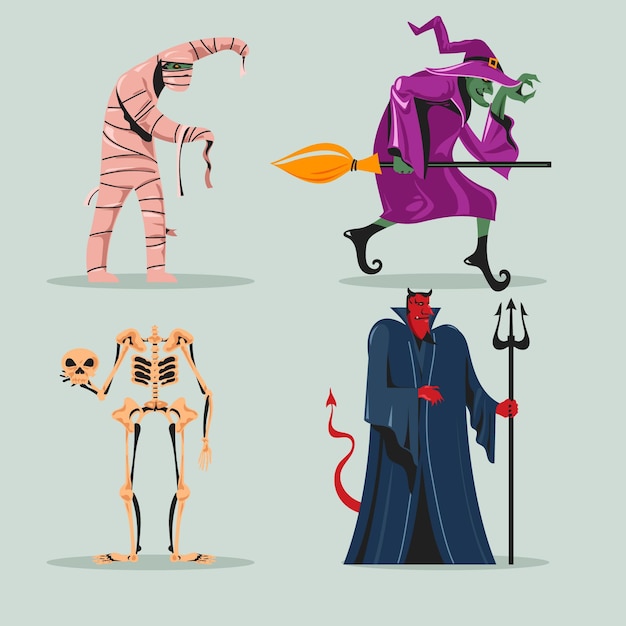 Free vector set of spooky halloween characters