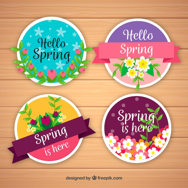 Set of spring labels in flat style