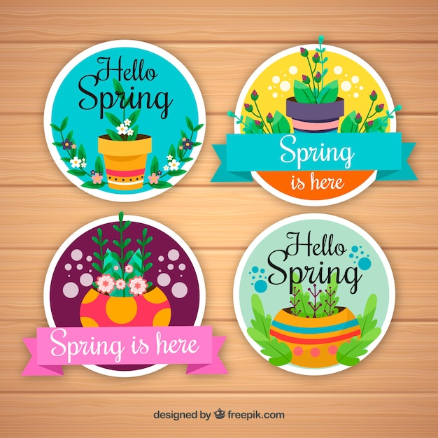 Set of spring labels in flat style