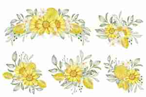 Free vector set of spring lemon flower arrangement watercolor illustration