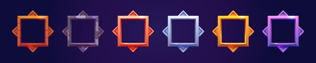 Set of square avatar or rank frames for game ui