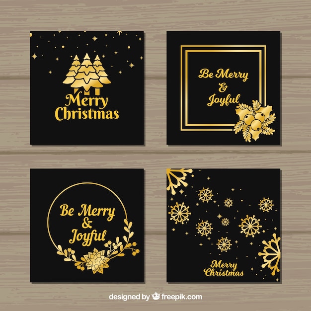 Set of square black and golden christmas cards