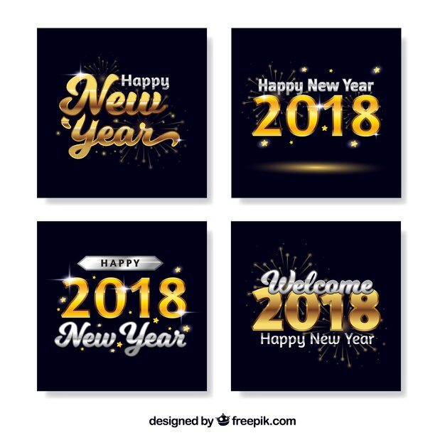 Set of square new year cards with golden elements