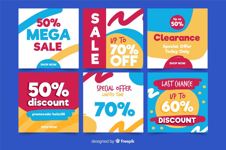 Free Vector | Set of square sale banners for promotion on instagram or ...