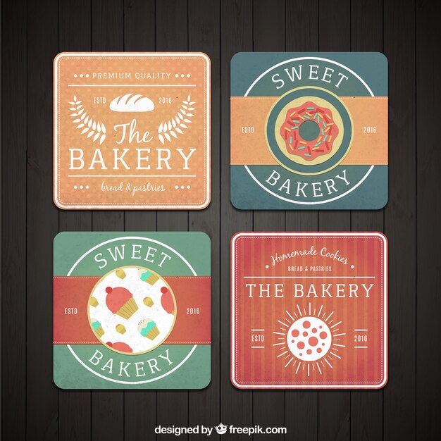 Free vector set of squared bakery badges