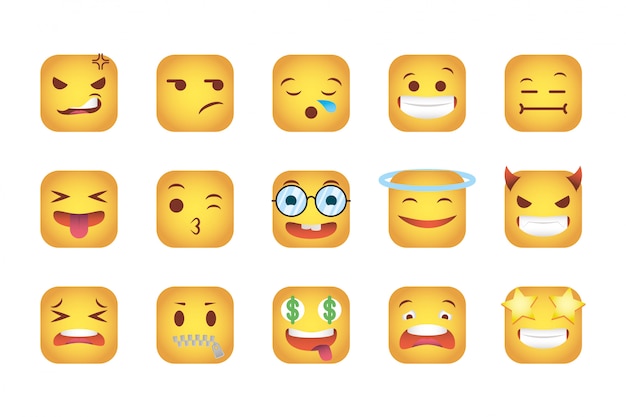 Set of squares emoticons faces characters