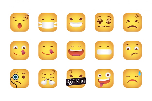 Set of squares emoticons faces characters