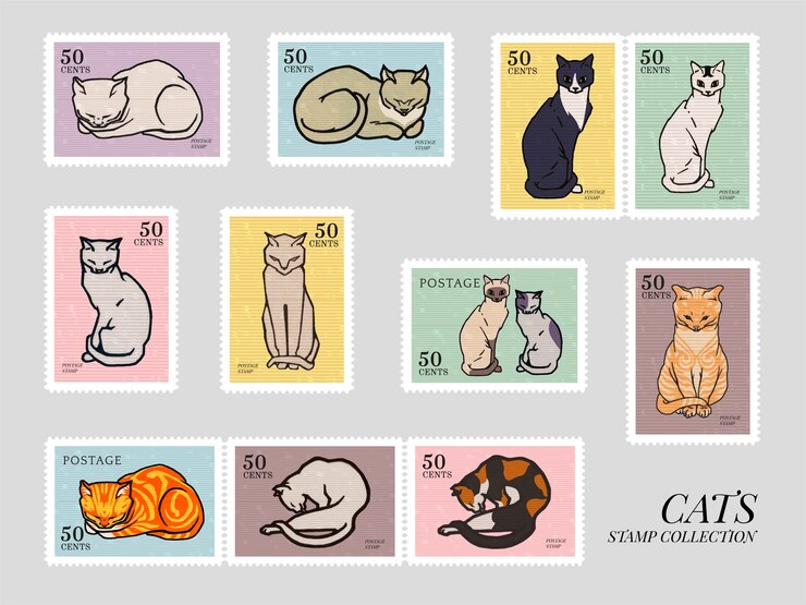 無料Vector 猫とスタンプのセット