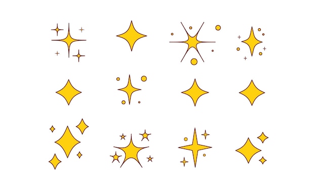 Set of Star element sign or symbol cartoon doodle hand drawn illustration