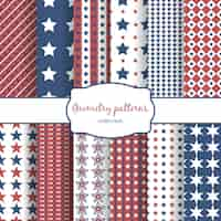 Free vector set of stars and stripes pattern seamless patterns. row, line and diagonal and geometry.