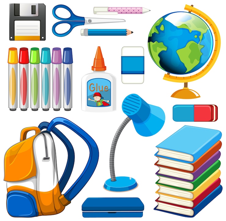 Free Vector set of stationary tools and school